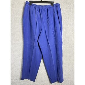 Vintage 90s Saks 5th Avenue Blue Pants Silk Elastic Waist Flowy Wide Leg 16